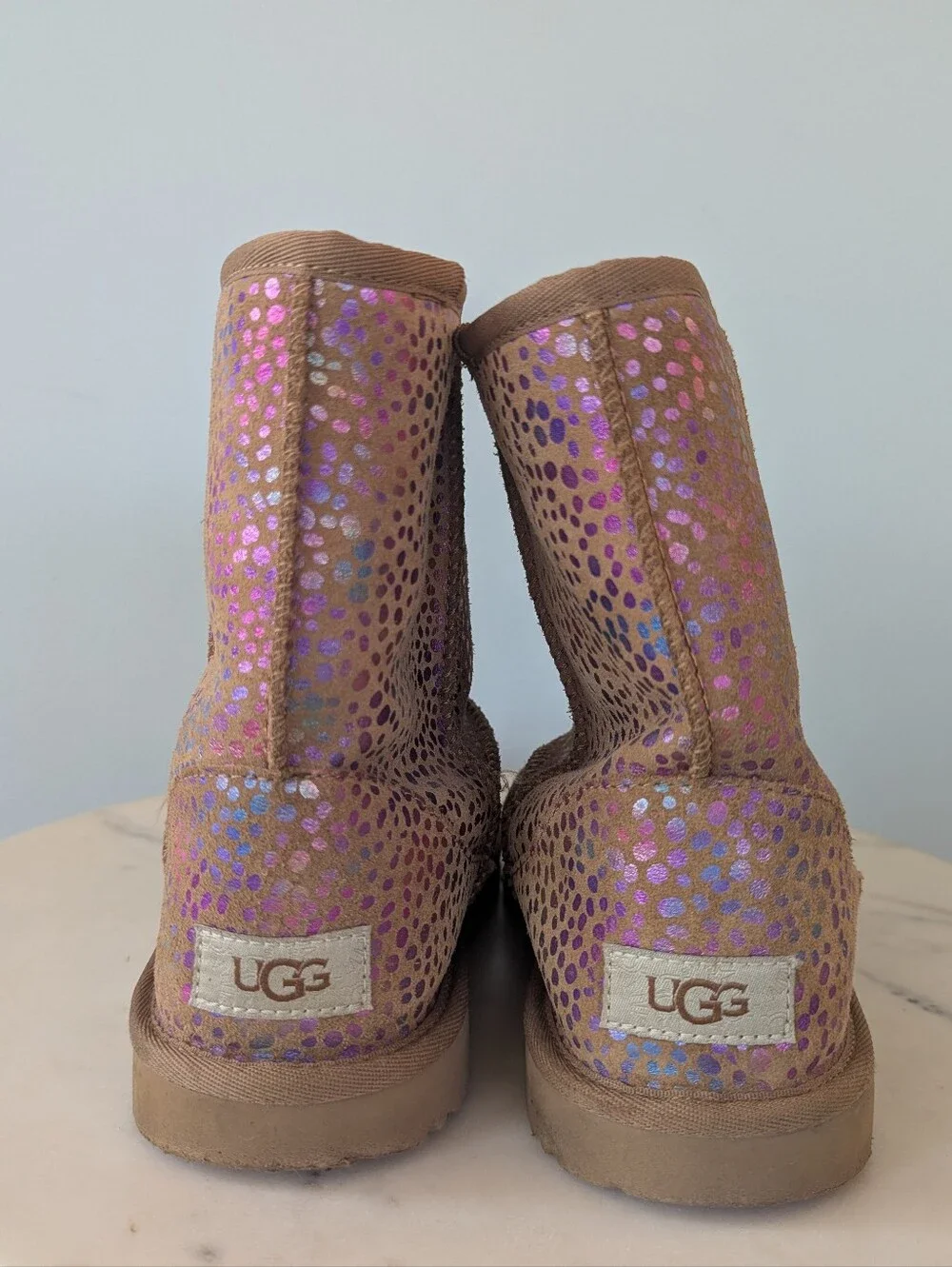 UGG Brown Suede Metallic Rainbow Dots Winter Boots